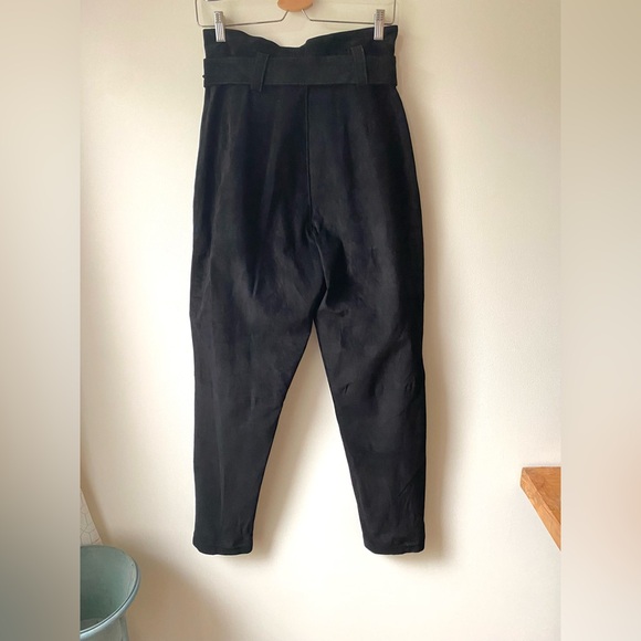 Black suede high waisted pleat front tapered pants - Picture 11 of 14